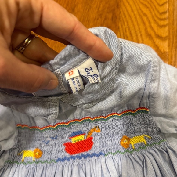 Vintage Smocked Noah’s Ark Animal Romper Embroidery Short Sleeve 12 Months - Picture 3 of 4